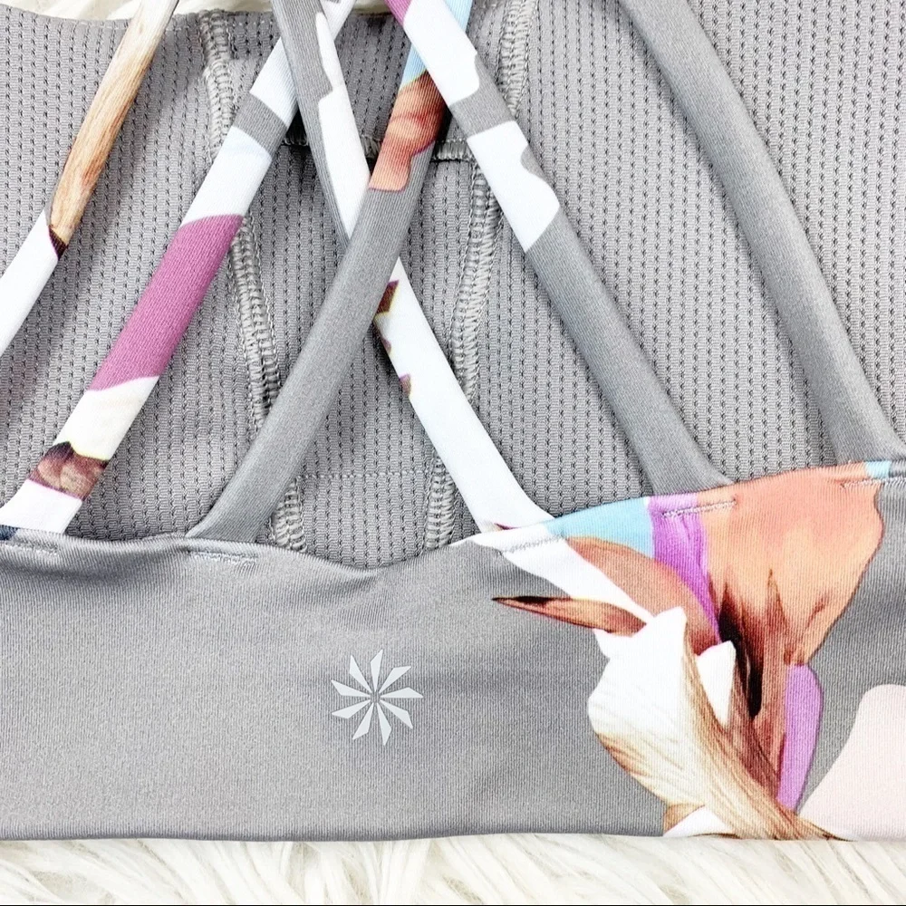 ATHLETA Hyper Focused Sports Bra Gray Floral XS